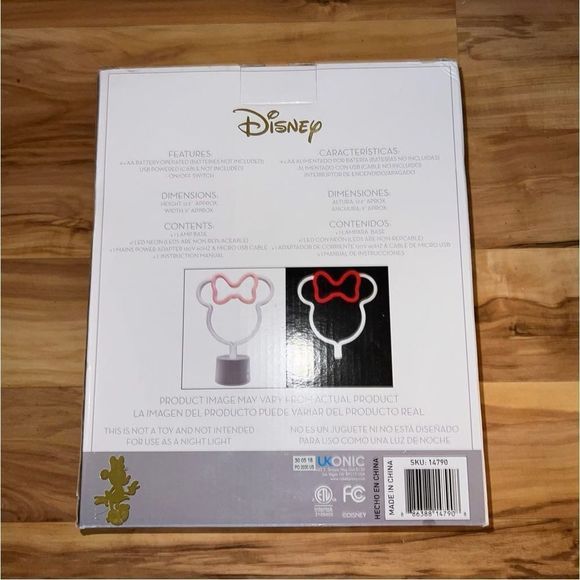 Disney Minnie Mouse Bow Red & White 12.5” Light Neon Desk Sign with Base NIB - Picture 5 of 9